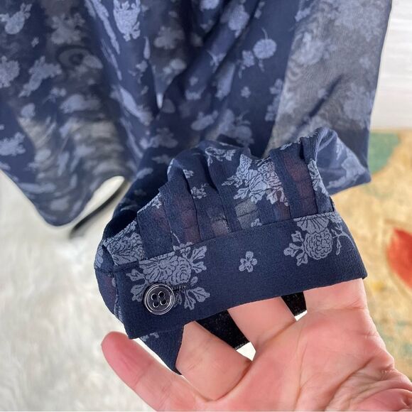 Vince Calico Floral Semi Sheer Popover Silk Top - Picture 6 of 11